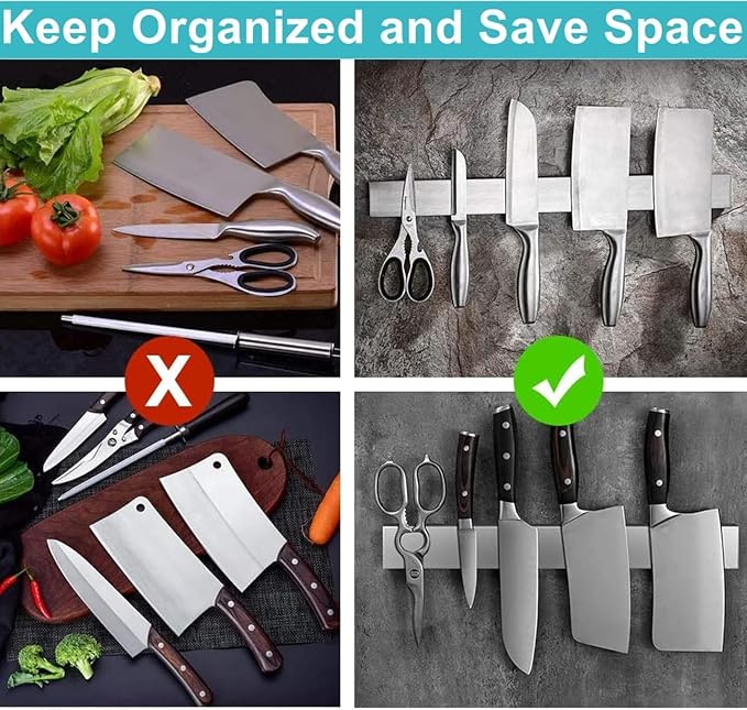 Knife Magnetic Strip, Magnetic Knife Holder for Wall Mount Fridge Refrigerator Knives Magnet Bar Tool Rack RV Kitchen Utensil Holder Metal Kitchen Tool Holder Knives Block RV Accessories 12 Inch - Image 6