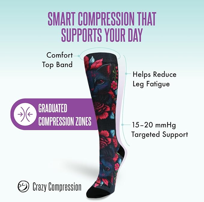 Crazy Compression Socks, Comfortable Support Socks for Recovery, Travel, Hiking, and Long-Hour Comfort w/Fun Designs - Image 3