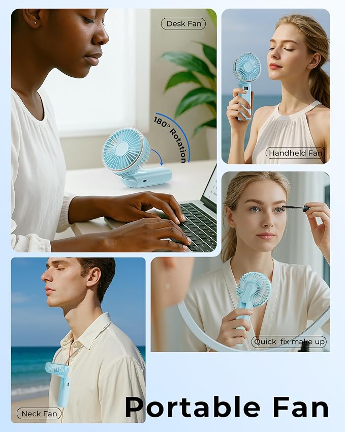 TUNISE Portable Handheld Fan, 4000mAh, 180 Adjustable, 6 Speed Wind, USB Rechargeable Foldable Fan with Real-Time Electricity Display - Image 7