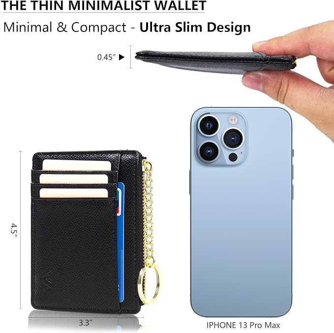 Valentoria Slim RFID Blocking Card Holder Small Pocket Wallet Keychian Zipper Coin Purse Mini Cash & Coin & Cards Case for Women Men | Slim - Image 5