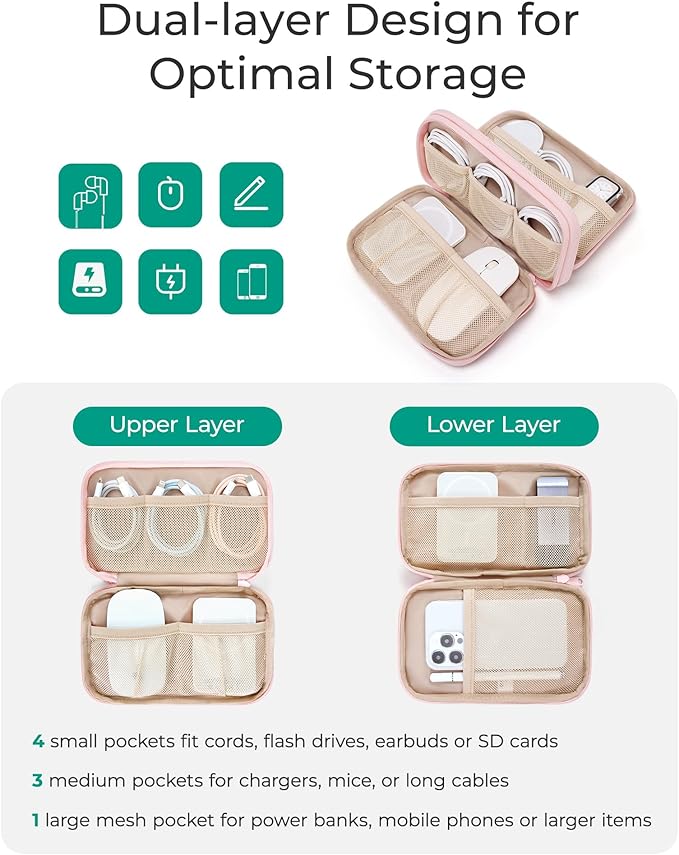 BAGSMART Electronics Organizer for Cords Chargers Phones, Coffee | Puffy Padded, Travel Essentials, Cord organizer bag for Cables, Compact Tech Accessories Pouch - Image 4