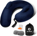 Patented Design Inflatable Travel Neck Pillow – Airplane Neck Pillow with 360° Head & Neck Support, Soft Washable Velvet Cover, Compact Neck Support Pillow for Airplane,Train,Car,Office & Home (Blue) by BLABOK