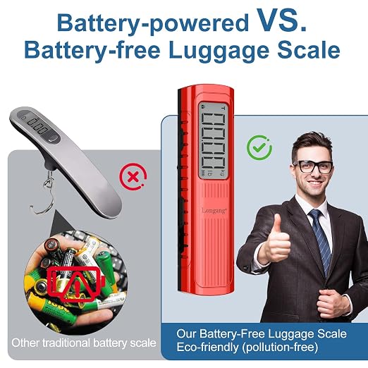 Battery-Free Digital Luggage Scale, 110lbs/50kg Portable Handheld Hanging Scale for Luggages, Suitcases, Backpacks & Bags, Easy Weighing for Travel, No Need Batteries (Red) - Image 2