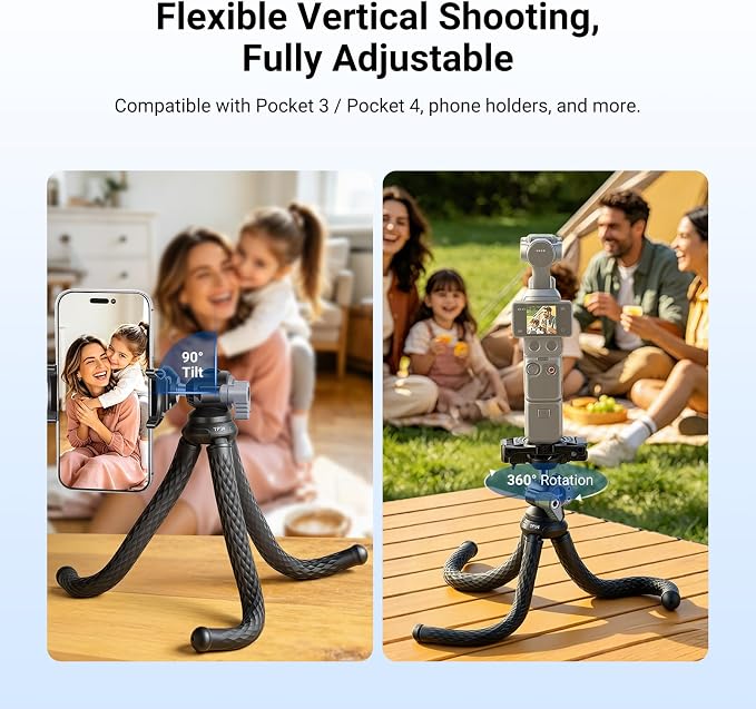 NEEWER Flexible Phone Tripod, Small Mini Camera Webcam Desk Stand, Phone Holder & Action Camera Mount Adapter Compatible with iPhone GoPro DJI Pocket 4 3 Xtra Muse Insta360 for Video Recording, TP34 - Image 6