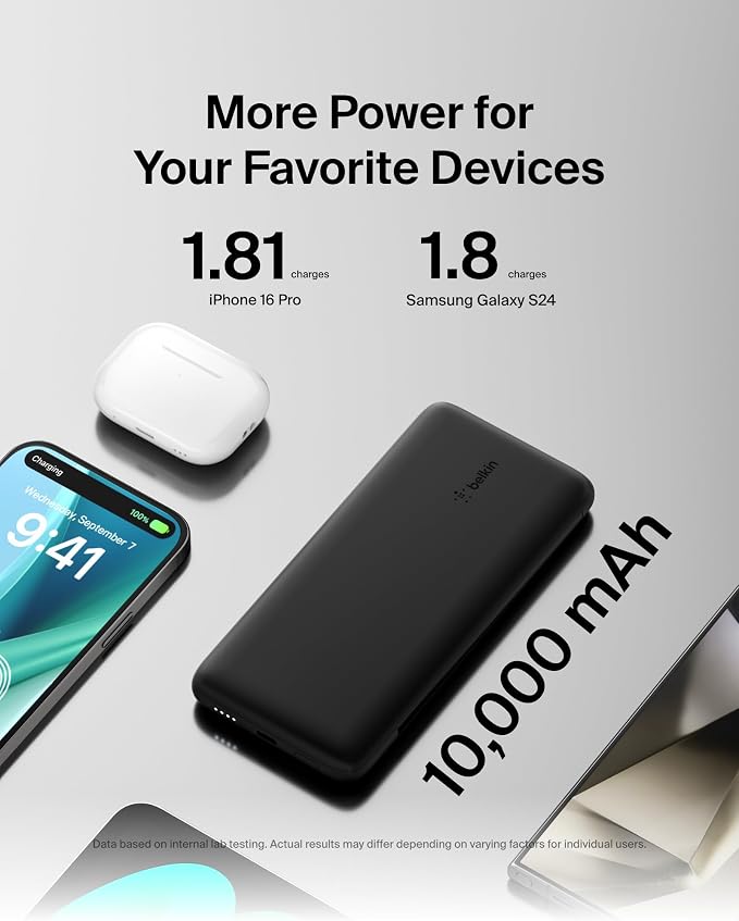 Belkin 10K 23W Portable Charger Power Bank, Integrated USB C and LTG Cables | Fast Charging, iPhone 17, Samsung Galaxy, Pixel, Airpods, iPad, Battery Pack, USB C Port, USB C Cable, Lightning Cable - Image 8