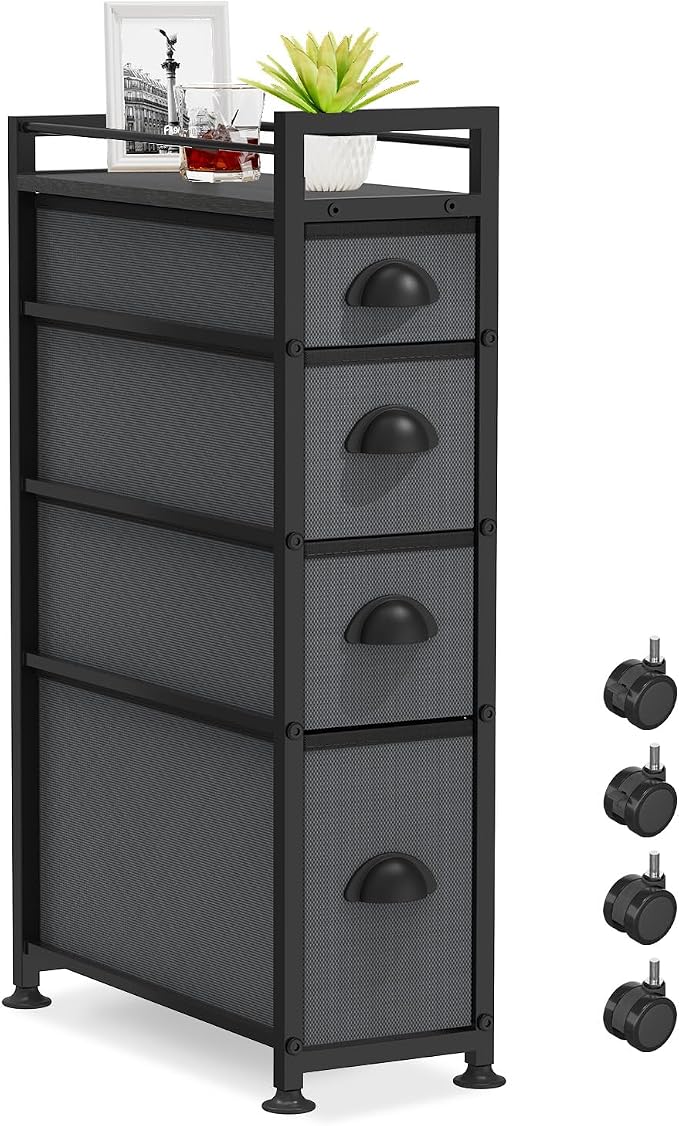 LASZOLA Narrow Cabinet Slim Storage Cart for Bathroom Small Space, Black Gray by LASZOLA