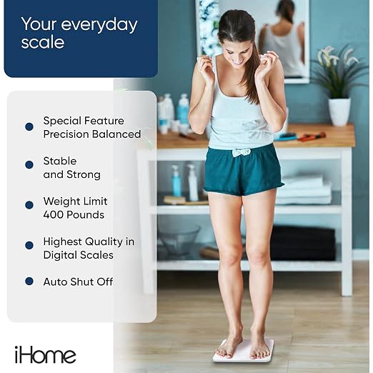 iHome Digital Scale, Bathroom Scale, Batteries Included, Scale Body Weight, Weight Scale, Digital Scale, Bathroom Scales for Weight, Digital Scales for Body Weight (White) - Image 7