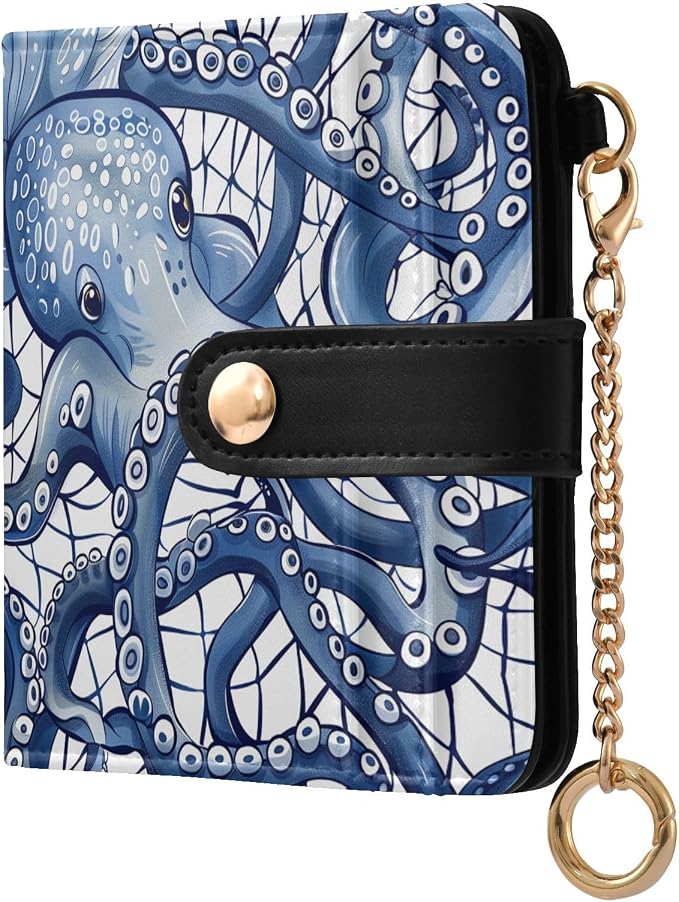 Blue Octopus Tentacle Women's Wallets RFID Blocking,Credit Card Holder Bifold Wallet,Slim Card Cases,PU Leather Travel Wallet for men Girls by visesunny