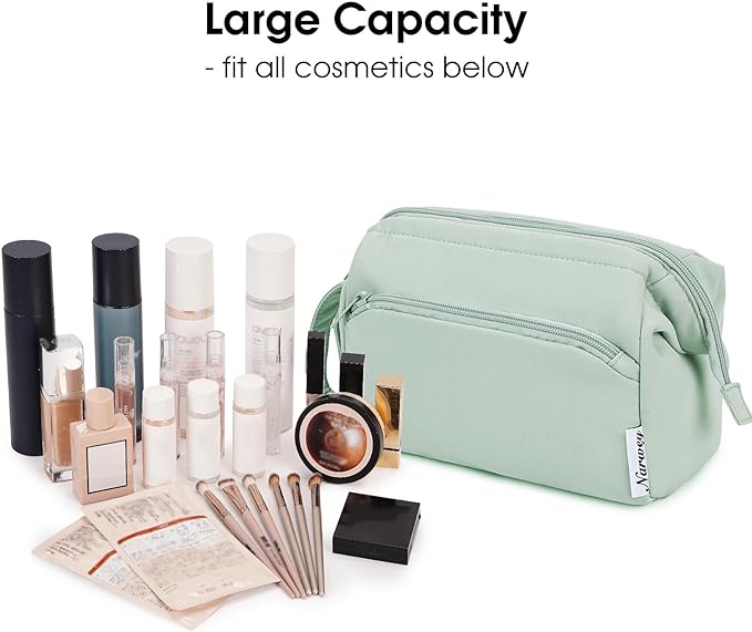 Narwey Wide-open Makeup Bag Women Girls, Travel Toiletry Bag for Women Cosmetic Bag Organizer Make up Bag with Compartments Toiletries Medicine Bag (Mint Green) - Image 3