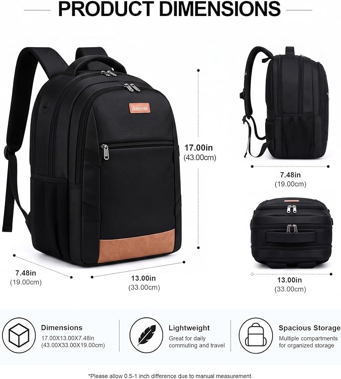 Business Laptop Backpack 17.3 Inch, Water Resistant Travel Computer Bag with Luggage Strap, Anti-Theft Work Backpack for Women & Men, Airline Approved Carry-On for Office College & Commute - Image 2