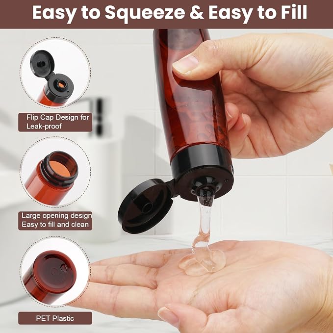 Cosywell 5 Pack Travel Bottles for Toiletries 3.4oz Shampoo Bottles | TSA Approved, Brown Travel Size Containers, Leak Proof, Wide Mouth, Squeeze Bottle for Lotion, and a Toiletry Bag - Image 4
