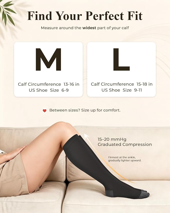 Compression Socks for Women 15-20 mmHg, Viscose from Bamboo, 3-Pair Knee High for Flying, Work & All-Day Comfort - Image 5