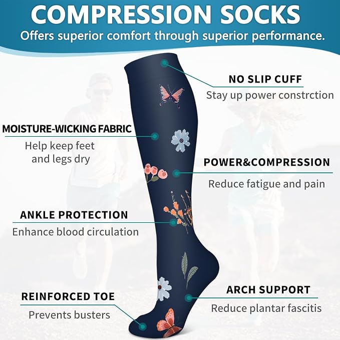 6 Pack Copper Compression Socks for Women and Men Circulation-Best Support for Medical,Running,Nursing,Athletic - Image 5