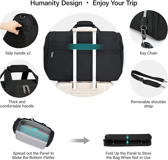 Hanke Carry On luggage Bags for Travel, Large Foldable Duffle Bag for Travel, Softside Lightweight Travel Bag Carry On Bags for Airplanes Women, Travel Tote Bags for Women Men.（Black） - Image 7
