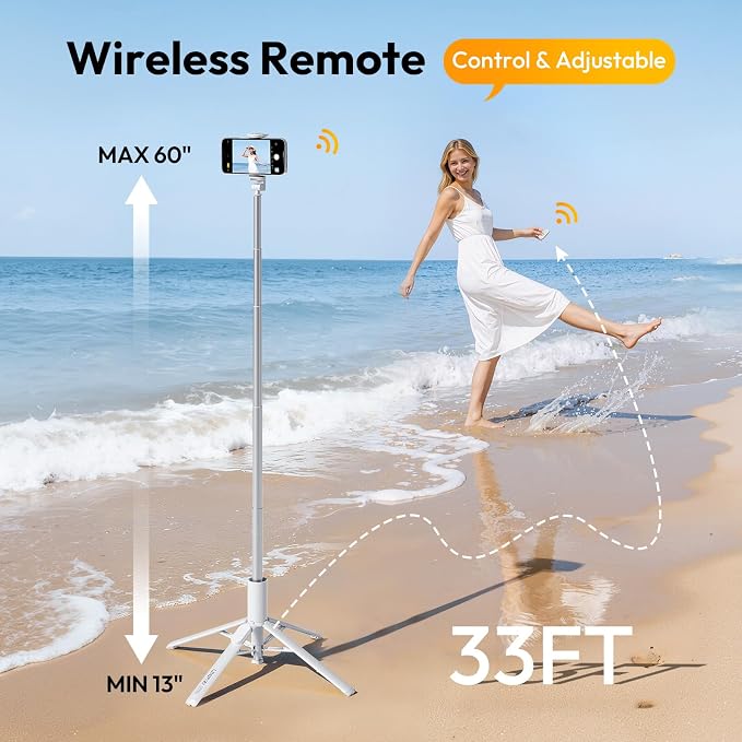Ulanzi MT86 60" 4 Legs Phone Tripod, for iPhone Android Selfie Stick Stand | Auto-Open Anti-Slip Base Aluminum Stand with Cold Shoe Bluetooth Controller, Lightweight for vlog TikTok Live Stream Travel - Image 3