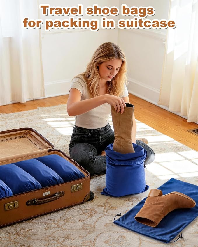 4 Pcs Shoe Bags for Travel, Large Boot Bag, Palace Blue, 21.2x13.3 Inch | Washable & Reusable Travel Shoe Bags, Dustproof Shoe Bags with Drawstring Closure, Suitable for Travel, Home Storage - Image 5