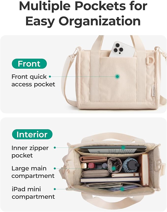 BAGSMART Corduroy Tote Bag for Women, Small College Teacher Laptop Handbag | Fits 14 inch Laptop, 40oz Tumbler Holder, Soft Corduroy Bag with Crossbody Strap for Daily, Work, Flight Travel, Hand Wash - Image 5