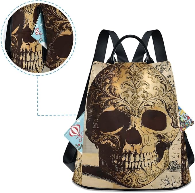 ALAZA Skull Floral Tatto Halloween Backpack Purse for Women Anti Theft Fashion Back Pack Shoulder Bag - Image 4