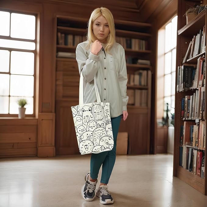 itgowisa Canvas Tote Bag for Women, Tote Bag with Zipper Inner Pocket, Zippered Canvas Bag for Shopping Work Grocery Everyday - Image 6