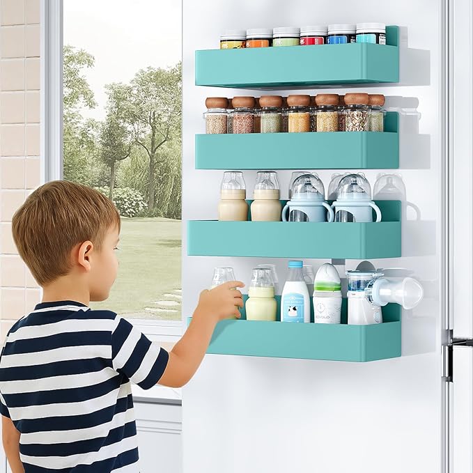 Mystozer Magnetic Spice Rack for Refrigerator, Kitchen Organizer and Storage Shelf, Blue (4 Pack)… - Image 5