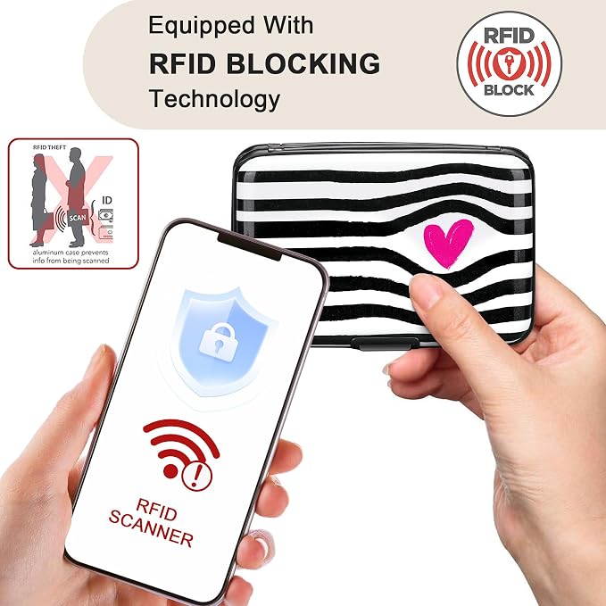 Mini RFID Aluminum Wallet Credit Cards Holder Business Card Case Metal ID Case for Men Women (Eye heart) - Image 2