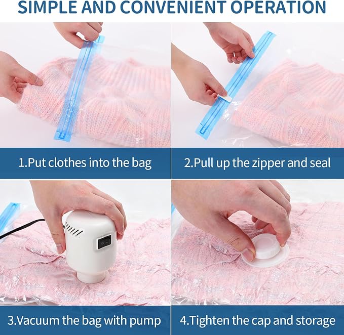 Vacuum Storage Bags with Electric Pump 8 Pack Jumbo Size | Saving 80% space Reusable double-zip seal keeps items fresh,high-capacity packing sacks compress bedding & clothes - Image 5