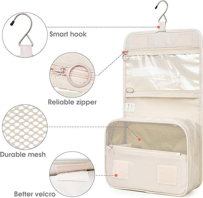 Narwey Small Hanging Travel Toiletry Bag for Women, Travel Bag for Toiletries, Makeup Bag Organizer Make Up Bags Cosmetic Bags for Girls - Image 5