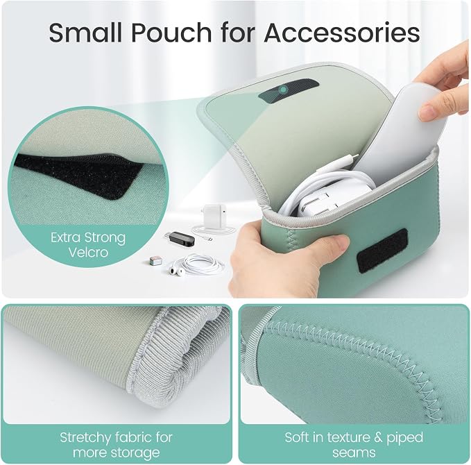 LENTION Mint Green Neoprene Electronic Organizer Pouch with Hook-and-Loop | Compact Tech Storage Fits Laptop Adapter, Mice, Charger, Power Bank & Cable to Keep Daily Travel Accessories Neatly Sorted - Image 3
