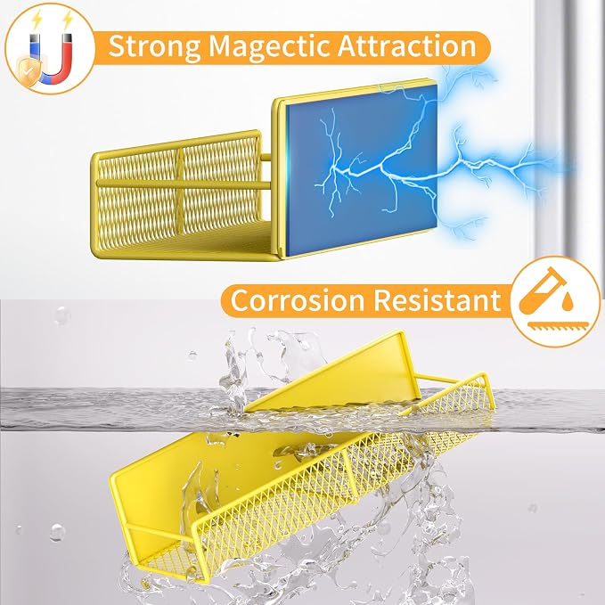 Magnetic Spice Rack for Refrigerator, 2 Pack 100% Metal Strong Magnet Shelf, Space Saving Spice Organizer W/ Hooks, Movable Magnetic Fridge Shelf, Kitchen Home Laundry Room Storage Organization,Yellow - Image 3