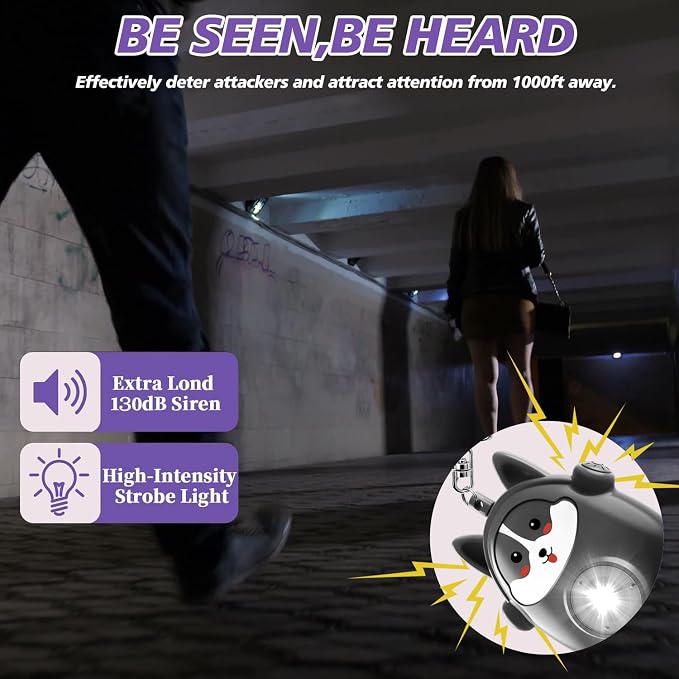 Personal Safety Alarm for Women - 130dB Self Defense Keychains Siren with LED Strobe Light, Personal Emergency Security Safe Devices Key Chain Alarms for Children (Black) - Image 2