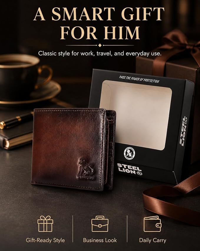 Men's Cowhide Leather RFID Wallet, Slim Bifold (Dark brown) | 2 Clear ID Windows, 10 Card Slots, Zipper Coin Pocket, Gradient Finish for Business, Travel, Daily Carry and Gifts - Image 7
