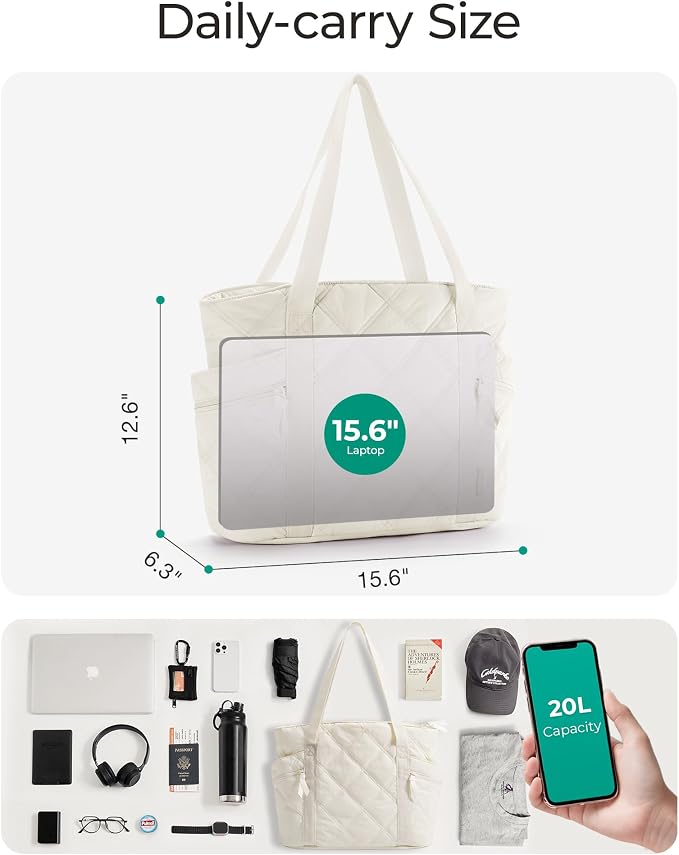BAGSMART Crush Tote Bag for Women, 20L Puffer Work Tote with Zipper | Quilted Nurse Hospital Bag For Travel College Gym - Image 5