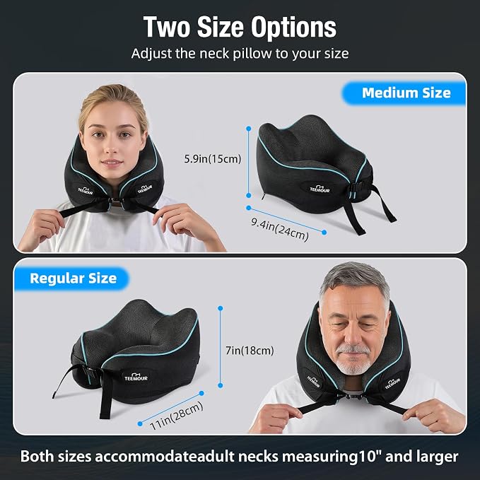 Teemour Neck Pillow for Traveling, Travel Neck Pillow for Airplane Travel Essentials Memory Foam Travel Pillow for Flight with 360° Support Portable, Design for Airplane, Car & Office - Image 3