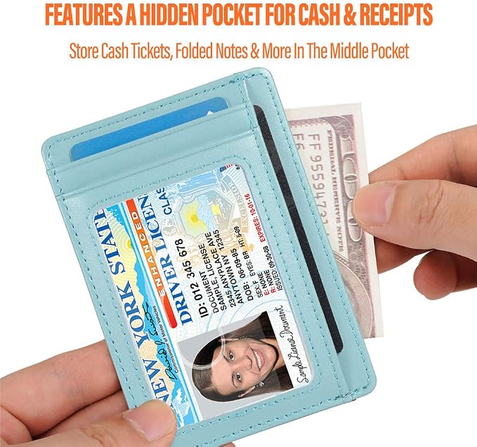 GH GOLD HORSE Slim RFID Blocking Card Holder Minimalist Leather Front Pocket Wallet for Women | Slim - Image 3