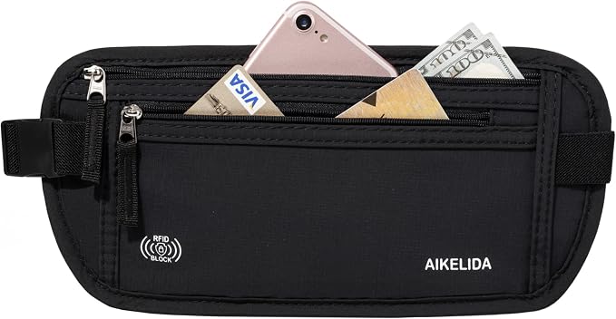 Money Belt - Slim Passport Holder RFID Blocking Travel Wallet Undercover Fanny Packs for Men Women - Black by AIKELIDA