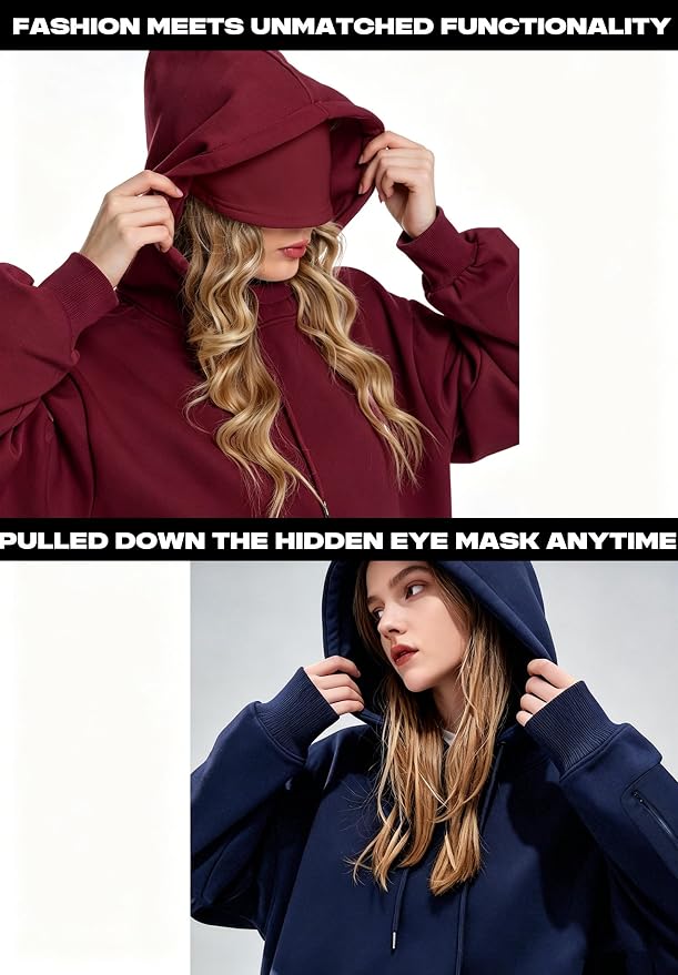 Unisex Travel Hoodie with Eyemask Fleece Sweatshirt Fall Winter | Airplane Hoodie with Multi Pockets & Eye mask Womens Sweatshirts Comfort Pullover Fleece Sweaters Fashion Tops for Couples - Image 4