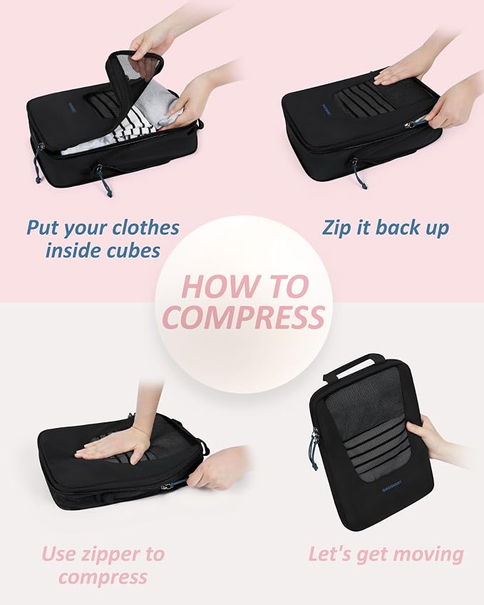 BAGSMART Compression Packing Cubes for Travel, 6/5/4set Lightweight Packing Organizers, Summer Travel Essentials Suitcase Organizer Bags Set - Image 6
