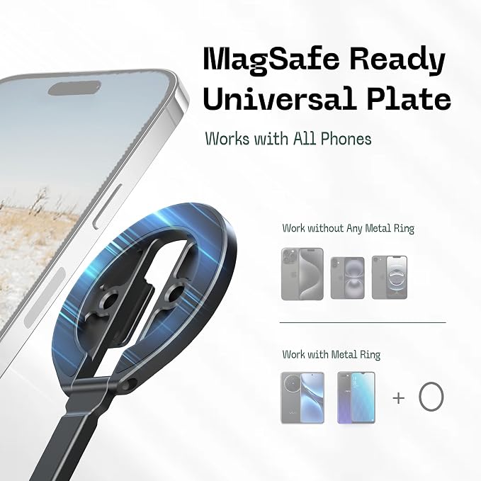 FANAUE Magnetic Phone Tripod Mount with Cold Shoe Mount, Adjustable Rotatable Phone Holder Adapter for iPhone 17/16/15/14/13 Serie, Camera Monitoring, Tripods - Image 5