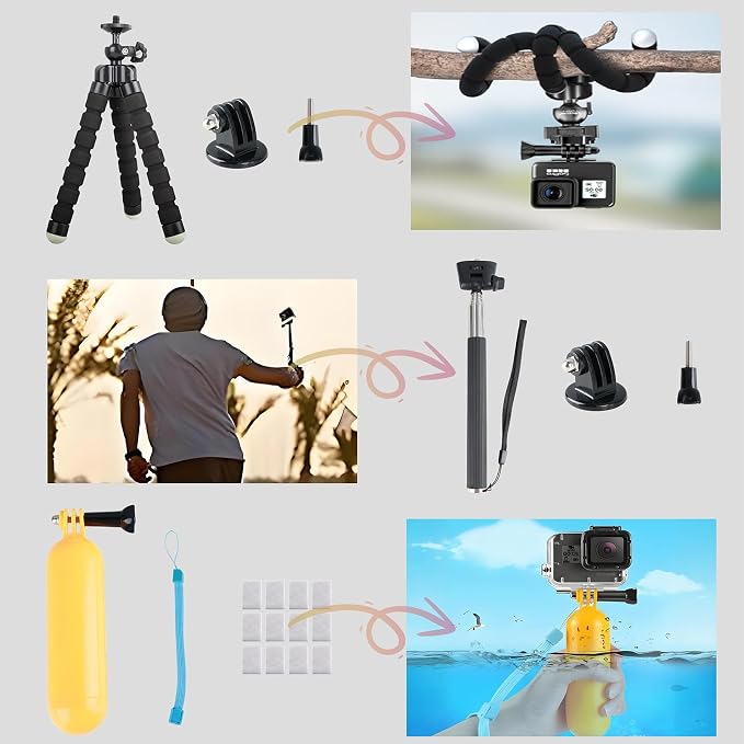 Action Camera Accessory for GoPro Hero 12/11/10/9/8/7/6/5 DJI Osmo Action 5 Pro/Action 4 / Action 3, AKASO EK7000 Insta360 X2 X3 DBPOWER APEMAN Yi VicTsing - Image 5