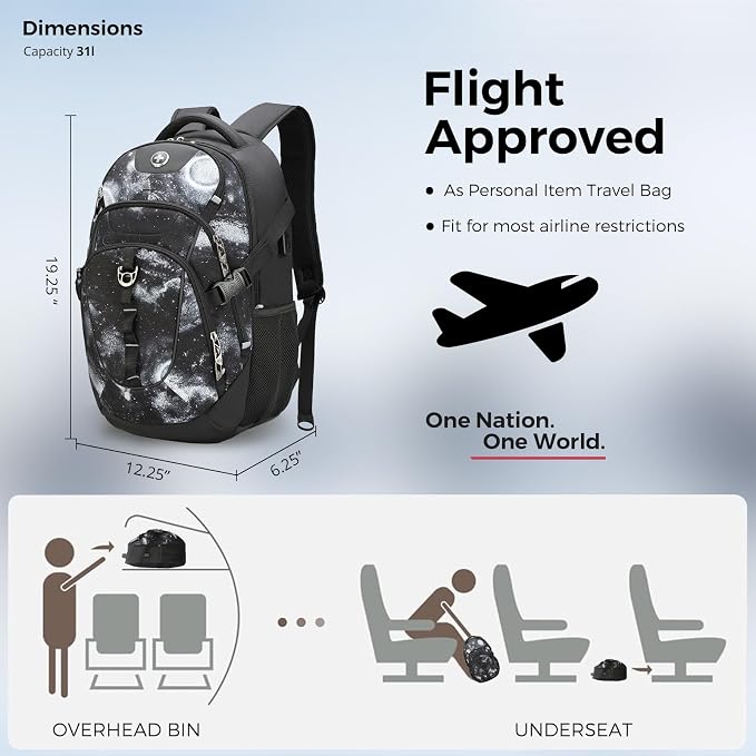 Swissdigital Laptop Backpack with USB Charging Port, Travel Backpack Fits 15.6 inches Computer, 31L Backpack for Men, Starry Sky | SD803-98 - Image 3