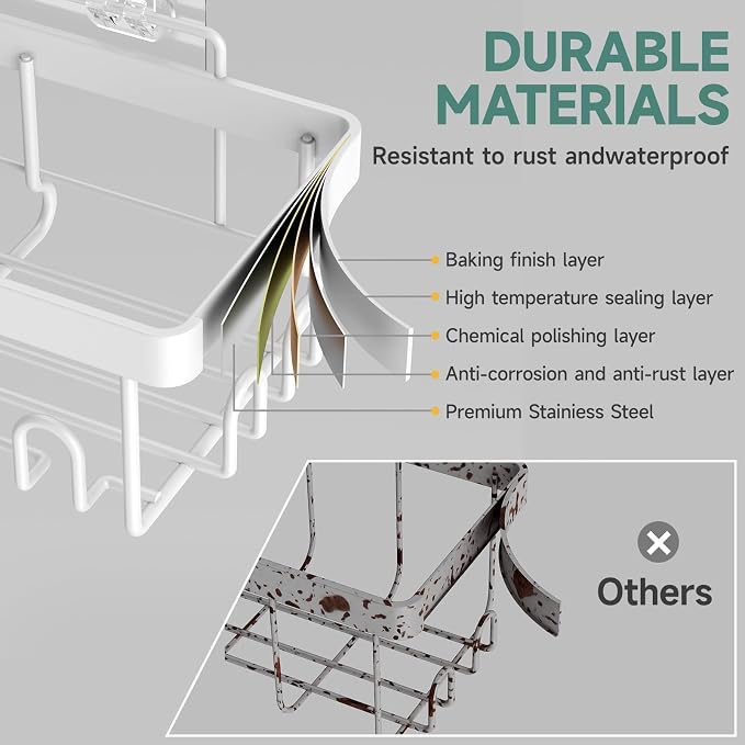 Veken 6-Pack Rustproof&Waterproof Shower Caddy, Adhesive Shelves Rack with Soap Holder, Large Bathroom & Washroom Organizer, No Drilling Wall-Mounted Kitchen&Home Decor,Ideal for Bathtub Storage,White - Image 3