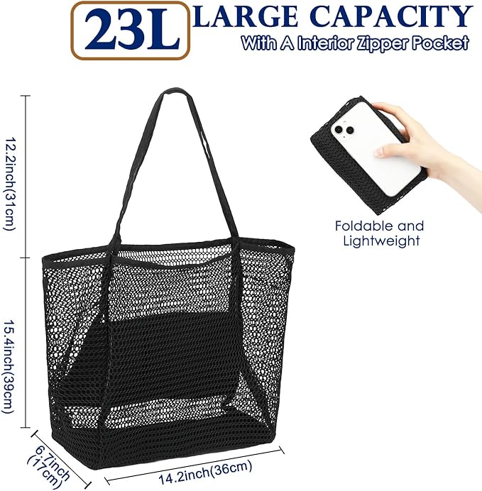 Fammart Mesh Beach Bag for Women, Summer Straw Tote Hobo Pool Bags with Zipper Pocket, Travel Vacation Cruise Essentials 2026 - Image 4