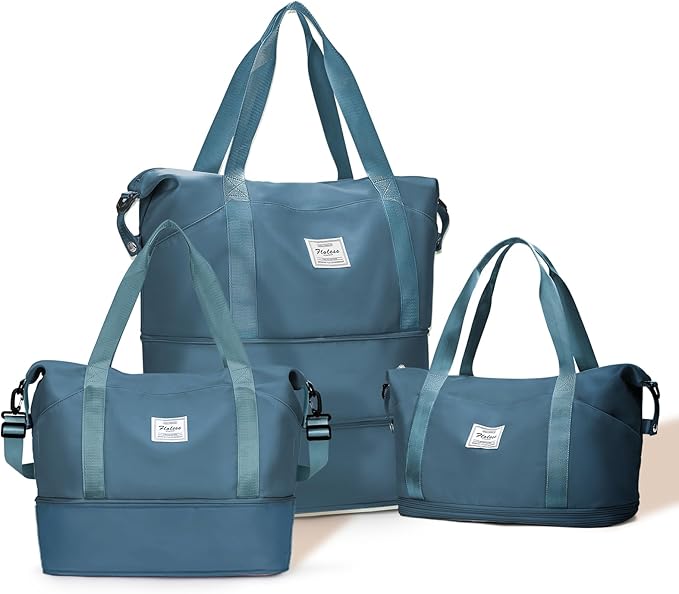 Foldable Travel Bag Expandable Duffle Bag for Women Men, Large Weekend Bags | Waterproof Carry On Personal Item Duffel Bag 40L Double-layer, Overnight Weekender Bags with Luggage Sleeve, Peacock Blue by Livbote