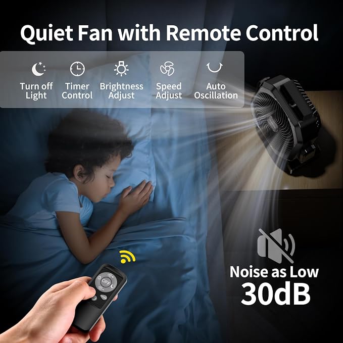 Socool Camping Fan with Light, 20000mAh Rechargeable Battery Fan with Remote, 112Hrs & 8 Speeds, Digital Display, Timer, Auto Oscillation, 270° Pivot & Hook for Outdoor Tent, Hurricane, Power Outage - Image 5