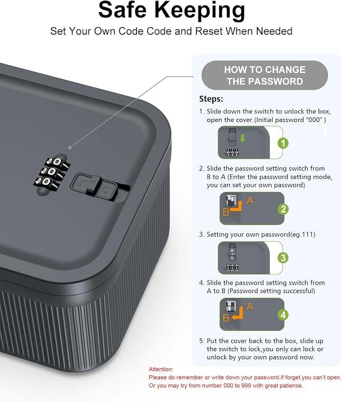 Lockable Storage Box with Combination Code - Secure Medicine Safe box, Phone Jail & Snack Container for Refrigerator, Home, Office, Travel - Durable Multi-Purpose Lock Box (Navy) - Image 6