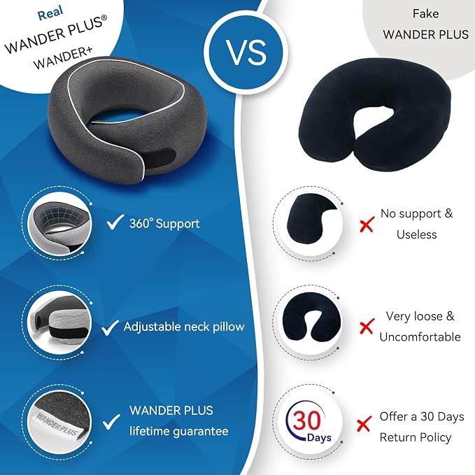 WANDER+ Plus® Travel Neck Pillow, Max Black | Pure Memory Foam, Comfortable Breathable Cover, 360 Degree Support Ergonomic Design - Image 4