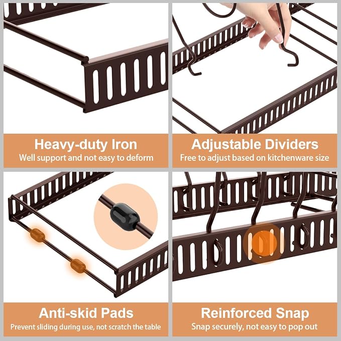 Housolution Pot and Pan Lid Organizer Holder Storage Rack, Bronze | 12"-23" Expandable, 14 Adjustable Dividers, Sturdy Metal Construction, Easy Assembly - Image 3