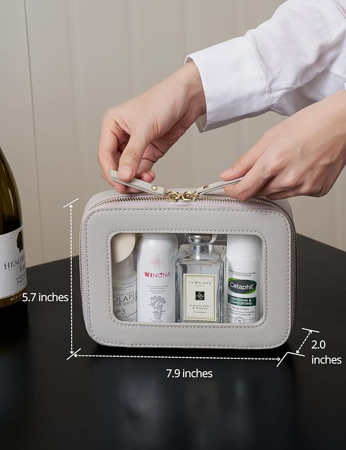 Clear Makeup Case Toiletry Bag Travel Medium Clear Cosmetic Bag with Zipper, Small Make Up Bag Organizer Traveling TSA Approved Transparent Bag Car for Essentials, Beige Grey - Image 3