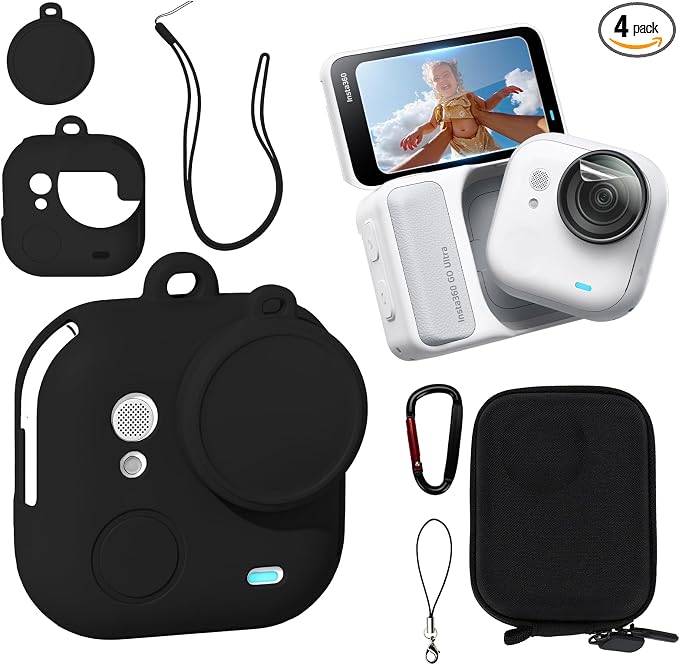 Silicone Protective Case, Screen & Lens Protector with Hard Carry Bag for Insta360 Go Ultra (Black) by Unknown