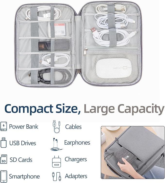 Cable Organizer Bag, Electronics Case for Cords, Chargers & Tech | Organize cables, chargers and power banks with elastic loops, mesh pockets and a slim design for travel. - Image 3